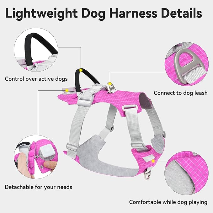 Joytale Lightweight Light Up Dog Harness, Rechargeable No-Pull LED Dog Harness with Detachable Light Box, Airtag Holder, Adjustable for Night Walking, Running & Everyday Use, Hotpink, XL