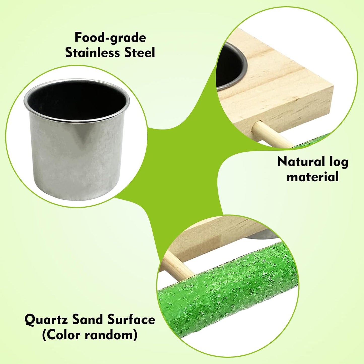 Tfwadmx Bird Feeding Dish Cups with Wooden Platform Hanging Stainless Steel Parrot Cage Feeder Bowl Wood Perch Stand for Parakeet Cockatiels Lovebirds Budgie (Medium)