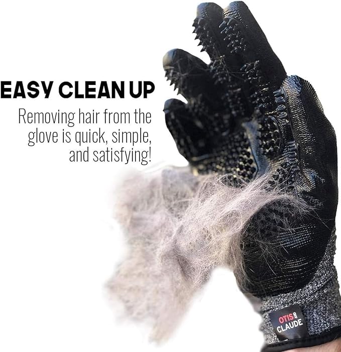 Otis and Claude Pet Grooming Gloves with Adjustable Strap - Gentle and Comfortable Hair Remover, Bathing, Massage, Brush - Left & Right - for Cats, Dogs & Horses
