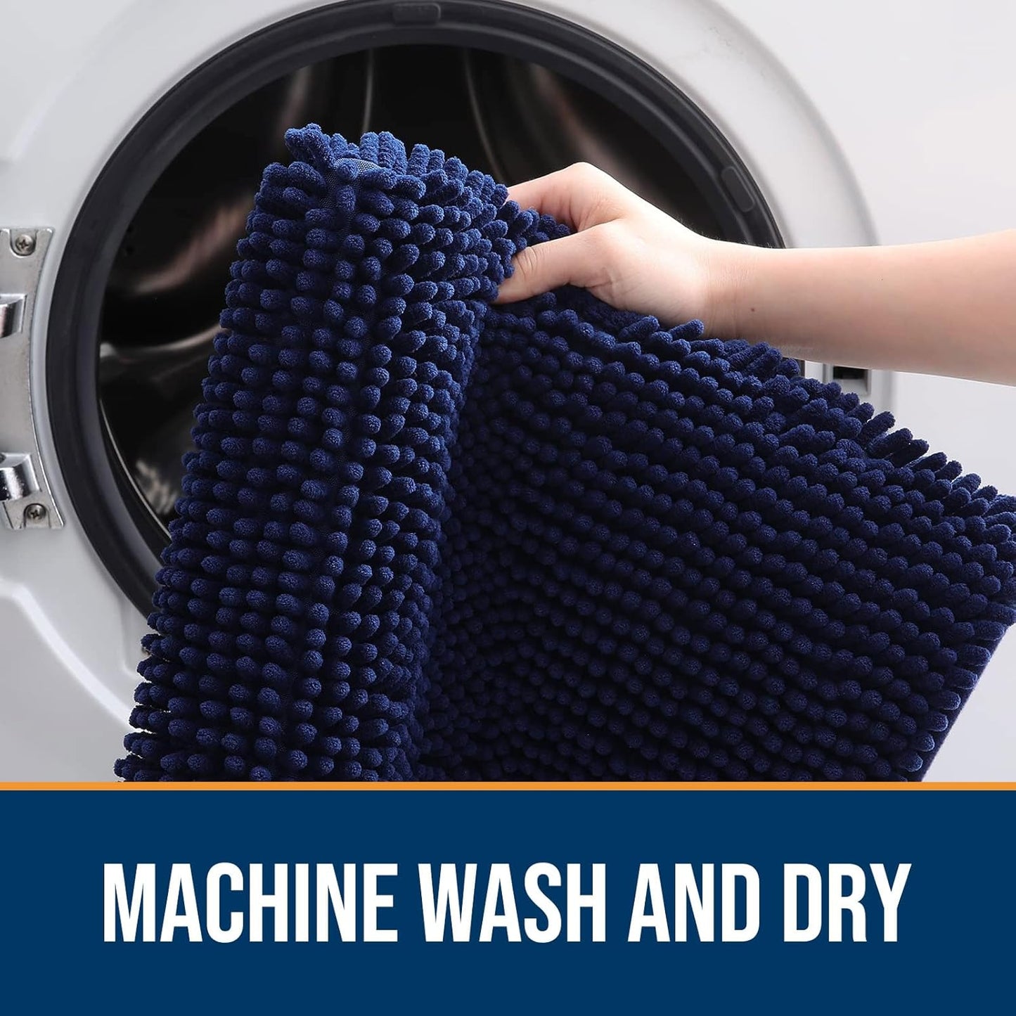 OLANLY Dog Door Mat for Muddy Paws 36x24, Absorbs Moisture and Dirt, Absorbent Non-Slip Washable Doormat, Quick Dry Chenille Mud Mat for Dogs, Entry Indoor Entryway Carpet for Inside Floor, Navy Blue