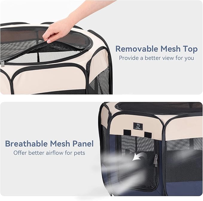 A4Pet Portable Dog Playpen for Small Dogs, 27" Foldable Small Pet Playpen for Puppy/Cat/Rabbit/Chick, Indoor Cat Playpen with Removable Zipper & Mesh Panel(11”W × 7.5”H)