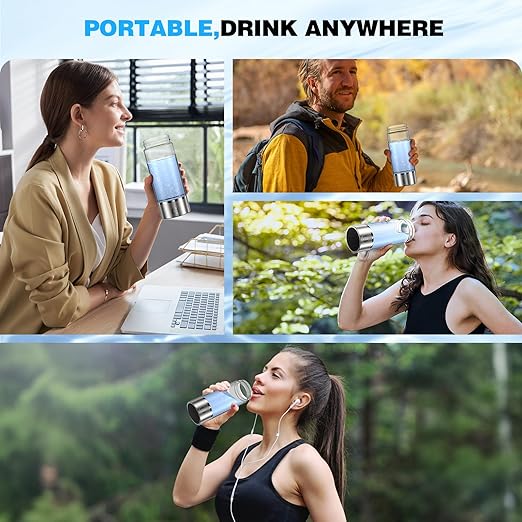 Hydrogen Water Bottle, 14OZ Portable Hydrogen Water Bottle Generator, 3 Min SPE PEM Technology Hydro Infused Water Ionizer, Glass Hydrogen Water Machine, Gift for Home, Office, Travel-Silver