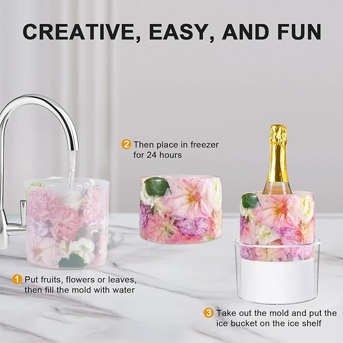 Ice Bucket Mold, DIY Acrylic Ice Mold Wine Bottle Chiller,DIY Ice Bucket Mold for Wine Champagne and Cocktails,Ideal Gift for Special Parties Weddings Mother's Day Thanksgiving and Christmas-White