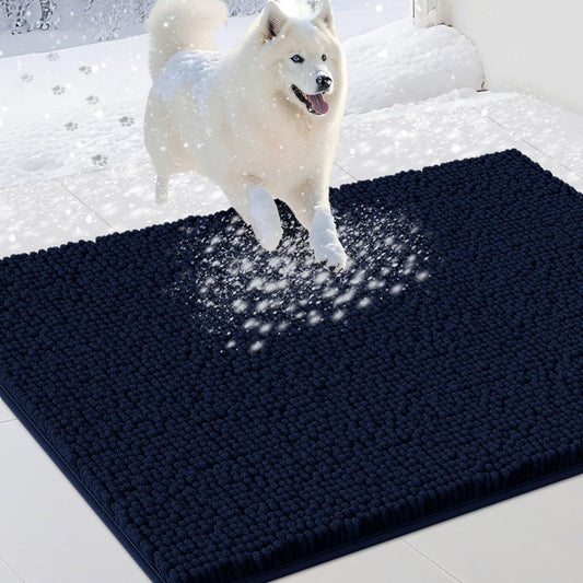 IM HOME Dog Door Mats for Muddy Paws, Chenille Absorbent Door Mats, Non Slip Heavy Mud Mat for Dogs, Soft Indoor Door Mat for Entryway, Mud Paws, Inside Floor,30" X 20", Navy Blue