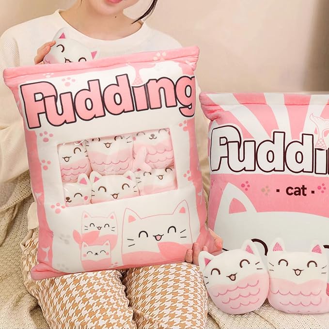 Mermaid Cat Plush Pillow, Cute Pink Mermaid Cat Plushies for Kids, Removable Mermaid Cat Stuffed Animals Dolls, Kawaii Plushies Gift for Girls Boys Birthday