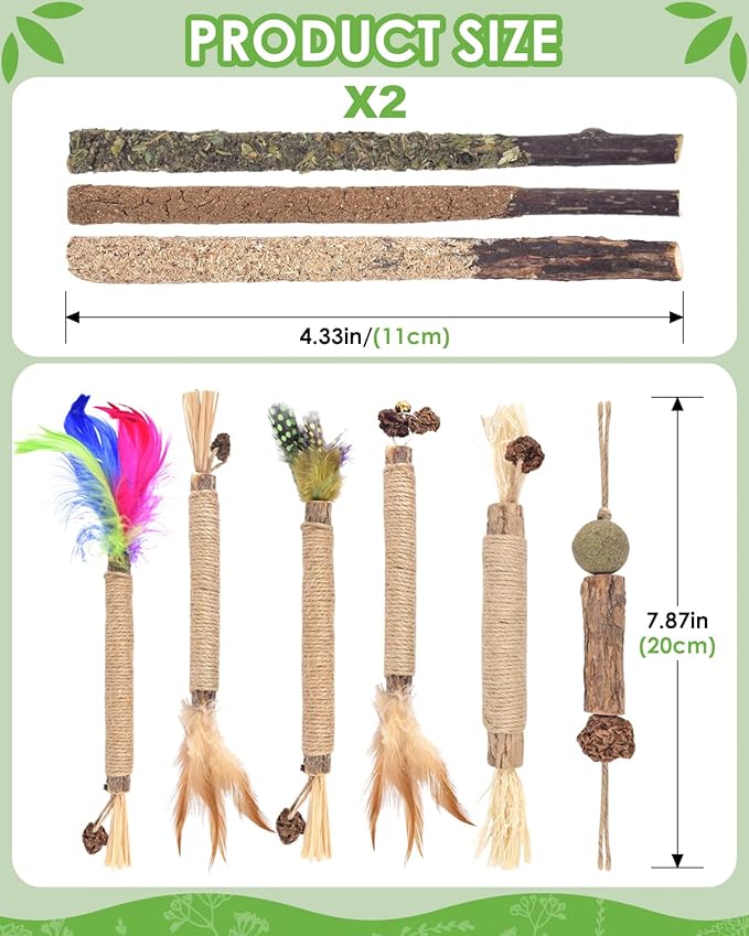 TINDTOP Silvervine Chew Sticks for Cats, 12 Pack Natural Catnip Chew Toys for Kittens Teeth Cleaning, Matatabi Dental Care, Increase Appetite, Calm Cat Anxiety and Stress, Cat Dental Toy