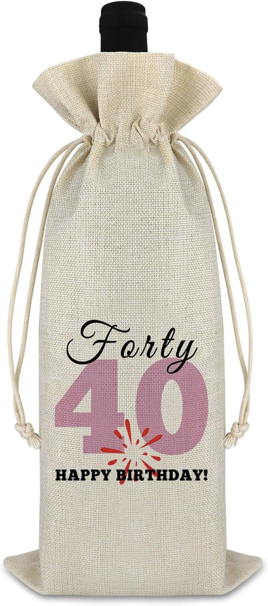 40th Birthday Gift for Women Men Wine Bag Funny 40th Milestone Gift Turning 40 Years Old Gift for Friends Drawstring Wine Wrap Bag Christmas Happy Birthday Gift for Mom Aunt Sister Wine Gift Bag