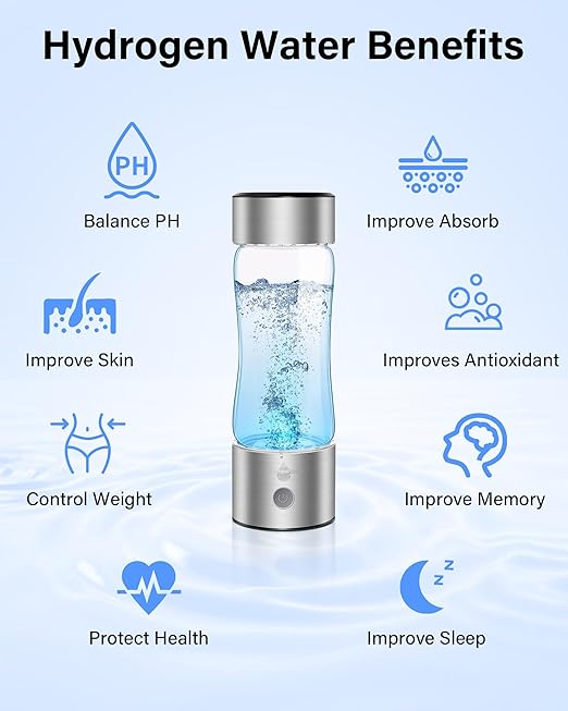 Hydrogen Water Bottle, Hydrogen Water Bottle Generator with SPE PEM Technology Water Ionizer, Hydrohealth Hydrogen Water Machine Improve Water in 3 Mins for Home, Office, Travel, Daily Drinking