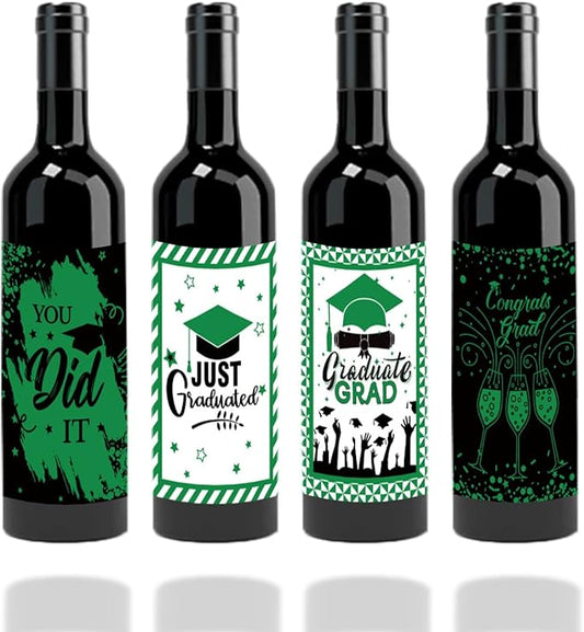 24Pcs Graduation Gift Wine Labels Congrats Grad Wine Bottle Stickers Graduation Party Waterproof Wine Bottle Decoration Cover for College Congrats Graduation Party Decorations, 4 Design