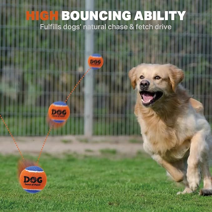 AMA SPORT Squeaky Tennis Balls for Dogs 2.5" Small Medium Dog Tennis Balls for Throwing and Fetching Dog Toys for Training, Exercise, High Bouncing 4 Pack (Orange Blue)