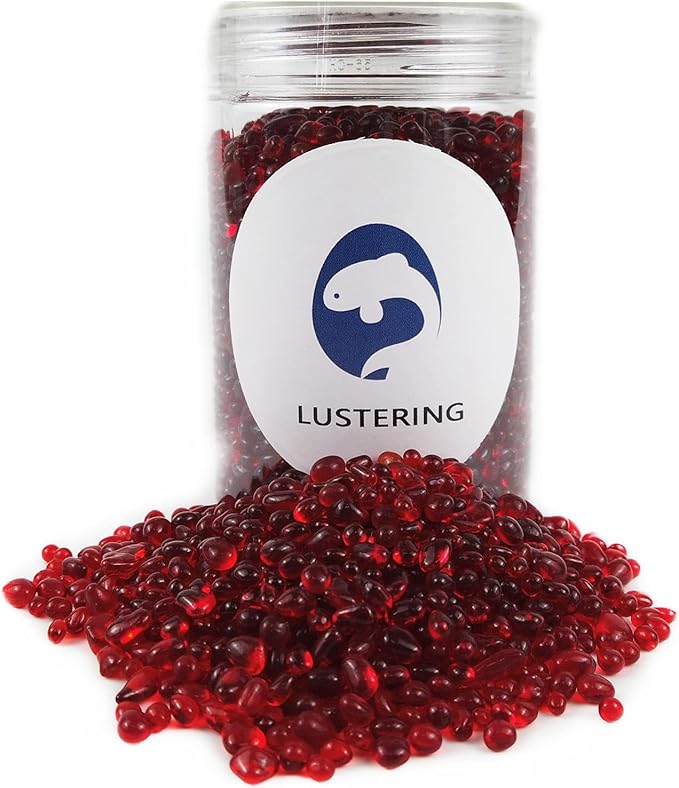 Lustering Decorative Round Glass Beads, Glass Marbles & Pebbles for Fire Pit Crafts, Resin Art & Vase Filler, Fish Tank & Aquarium Decoration, 3-6mm, 1-Pound (Red)