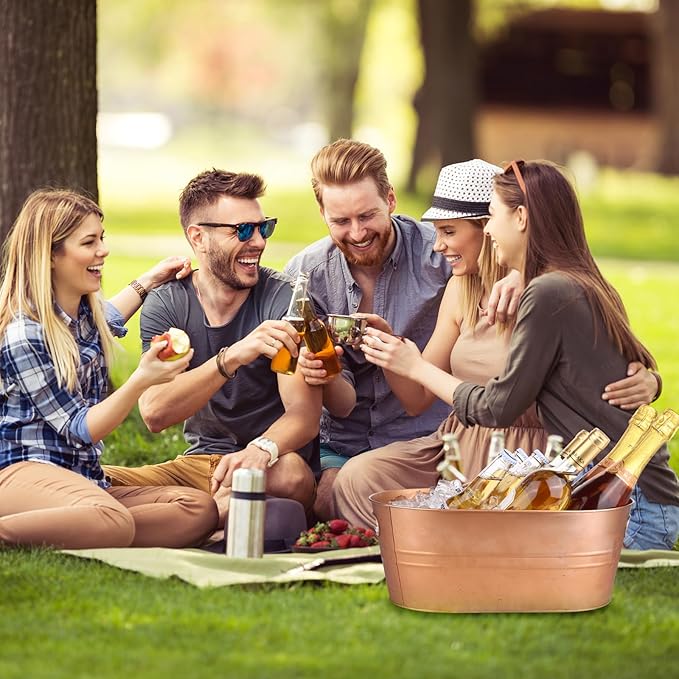 Ice Buckets for Parties 2 Pcs 3 Gallon Galvanized Beverage Metal Tub Champagne Drink Wine Coppery Large Ice Bucket with Scoops for Cocktail Mimosa Bar Supplies