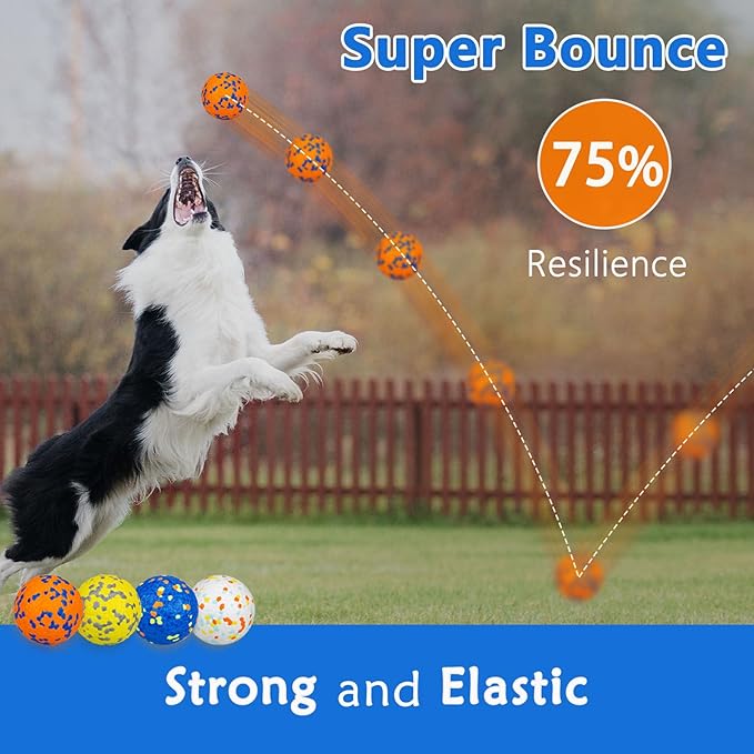 4 Pack Super Bouncy Dog Balls, Fun Indestructible Tennis Balls for Aggressive Chewers, Durable Floating Fetch Toys for Medium and Large Dogs with Lifetime Replacement