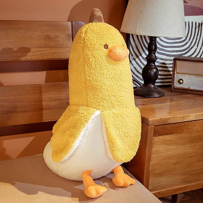 PEACH CAT Banana Duck Plush Toy Cute Plushie Hugging Plush Pillow Duck Stuffed Animal for Girls and Boys Yellow 35.4"