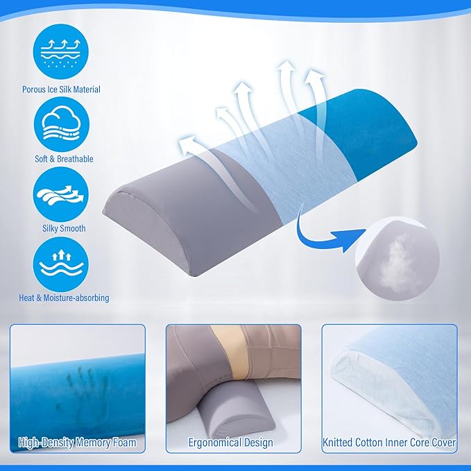 Lumbar Support Pillow for Bed, Memory Foam Back Pillow for Sleeping, Back Support Pillow for Lower Back Pain Relief, Lower Back Pillow for Sleeping, Lumbar Pillow for for Side, Back, Stomach Sleepers