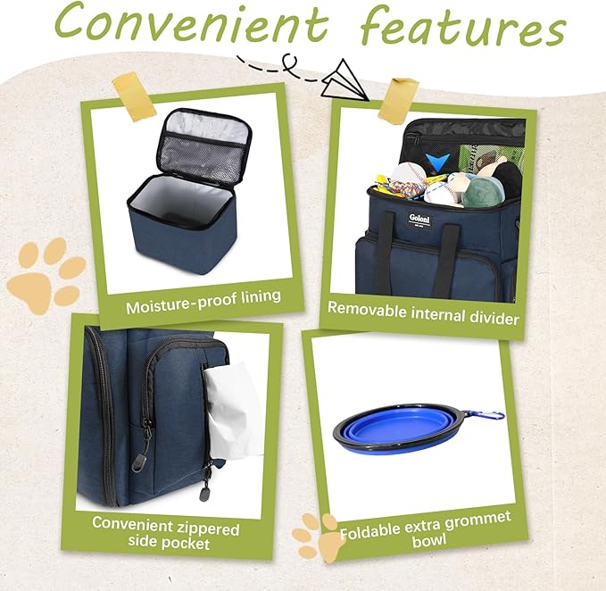 Dog Travel Bag Airline Approved–Pet Travel Tote with Collapsible Bowls,Food Containers & Feeding Mat–Multi-Pocket Organizer for Dogs & Cats, Durable & Water-Resistant for Hiking,Trips,Outdoors