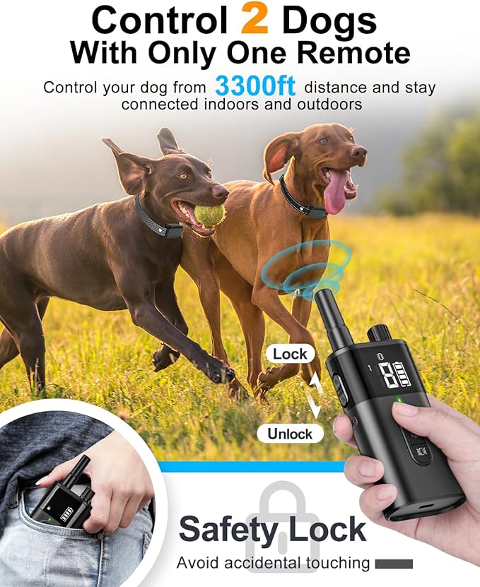 Dog Training Collar with Remote 2 Dogs 10-120 lbs - 3300 ft Waterproof No Shock Vibrating Dog Collar for Large Medium Breed, Rechargeable Beep Vibration Collar with Controller - 2 Pack
