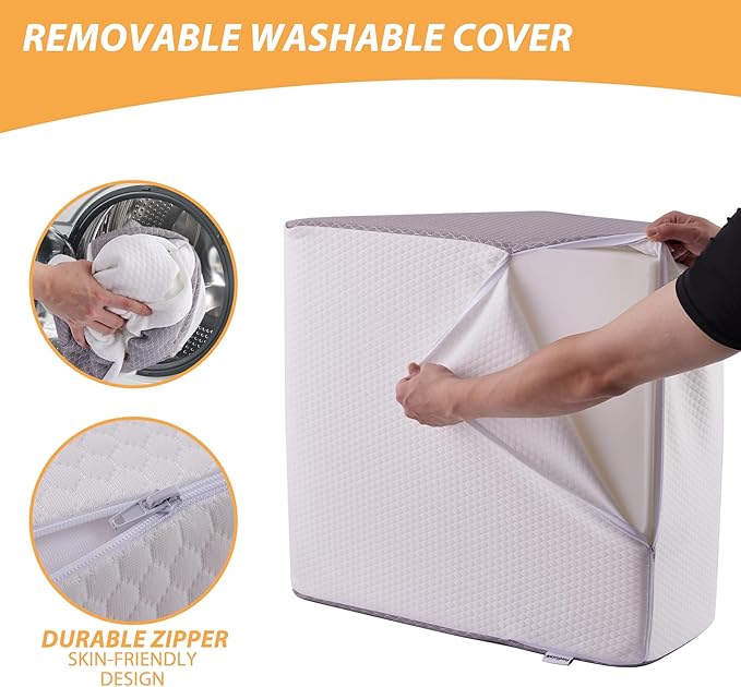 Leg Elevation Pillows, Leg Pillows for Sleeping, Cooling Gel Memory Foam Top, Wedge Pillow for Legs, Leg Wedges for Circulation, Swelling, After Surgery - Removable Cover (6 Inch, White/Grey)