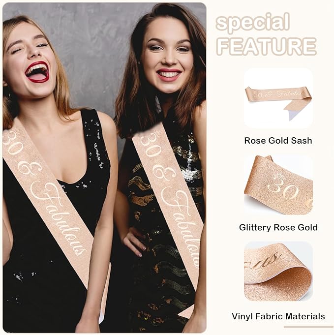 30th Birthday Decoration Sash for Women 30 & Fabulous,30th Birthday Decorations for Her Birthday Party Gift Decorations Favors (30th Birthday Sash)