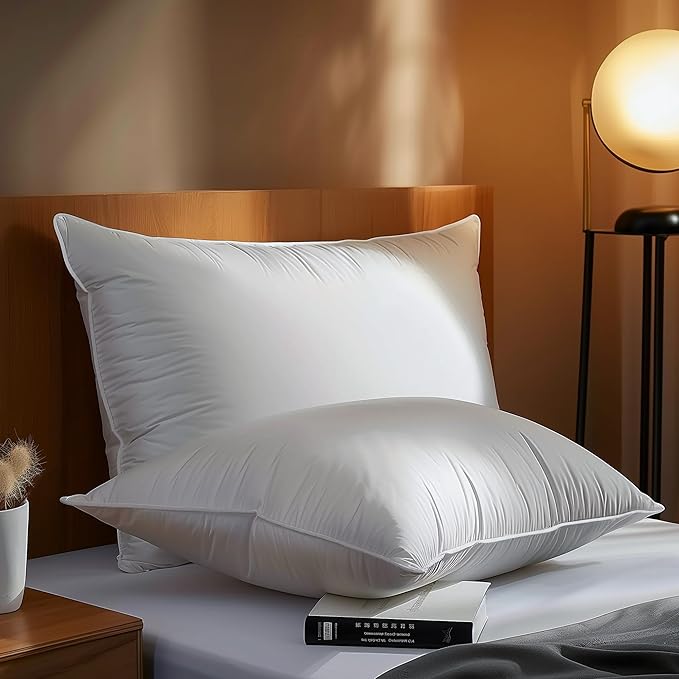WOLKI Feather Down Alternative Pillows Sandard Size Set of 2, 100% Soft Cotton Shell Bed Pillow, Hotel Sleeping Pillow for Back, Stomach or Side Sleepers 20x26