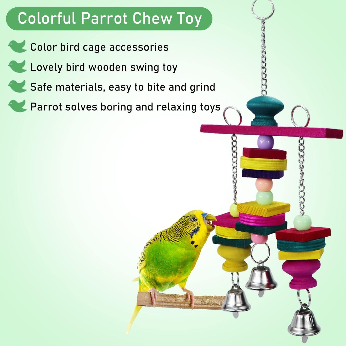 Litewoo Bird Parrot Parakeet Toys, Colorful Bite Wood Swing Toy for Small Medium Parakeet Cockatiel Budgie Cockatoo Macaw Conure Parrot（C）