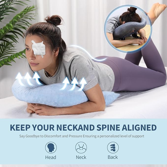 Face Down Pillow for Sleeping, Prone Pillow for Vitrectomy or Retinal Surgery, Adjustable Height Prone Prone Pillow Face Down Sleep, Retina Lying Pillow Eye Surgery Recovery (Dot-Light blue)