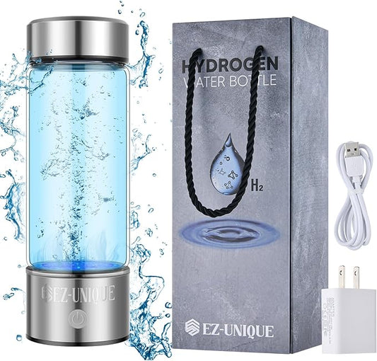 Hydrogen Water Bottle 2024 4th Generation 1600+PPB Hydrogen Water Generator with SPE PEM Technology, 14.5OZ 3min Quick Electrolysis, Water Ionizer, Includes Charging Adapter& Cable.