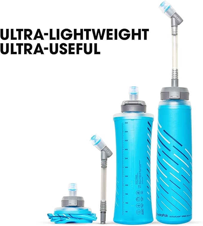 HydraPak UltraFlask (500ml/600ml) - Collapsible Soft Flask Water Bottle for Hydration Vests and Running Packs with Easy Open Cap