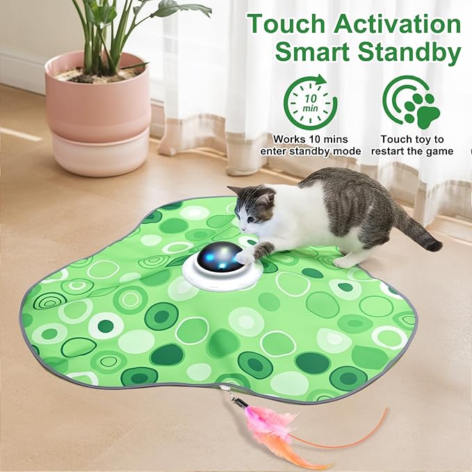 Interactive Cat Toy, Hide and Seek Cat Toys for Indoor Cats, Touch Activated, USB Rechargeable,Moving Feather, for All Breeds Bored Indoor Cats (Green)