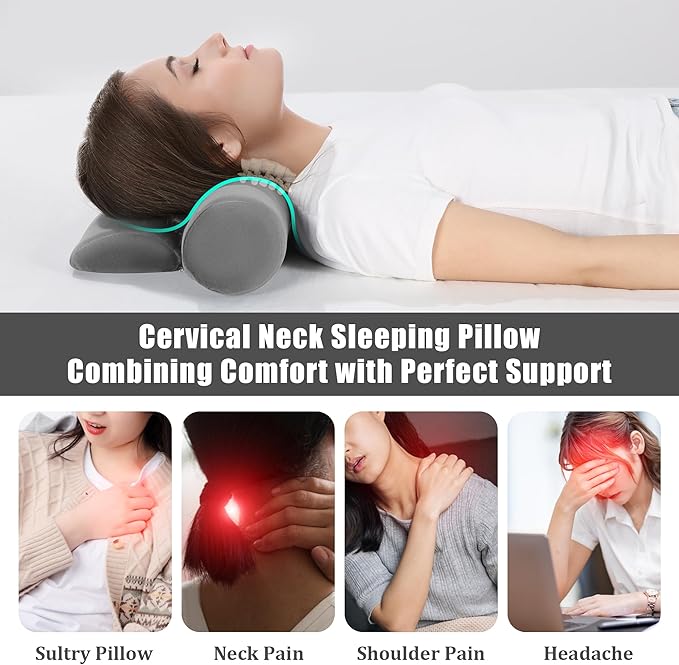 BALAPET Cervical Neck Pillow Adjustable Neck Roll Pillow for Comfortable Sleeping,Neck Support Pillow with Detachable Pad for Body Lumbar Knee Leg Relieve Muscle Tension Spine Alignment(gray)