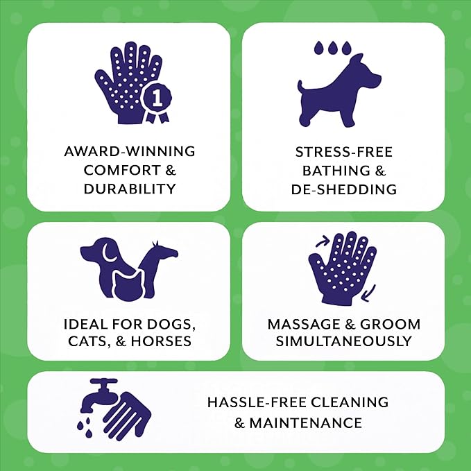 H HANDSON Pet Grooming Gloves - Patented #1 Ranked, Award Winning Shedding, Bathing, & Hair Remover Gloves - Gentle Brush for Cats, Dogs, and Horses (Mono Green, X-Large)