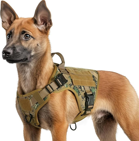 rabbitgoo Tactical Dog Harness for Small, Heavy Duty Pet Harness with Handle, No-Pull Service Vest Small Breed, Adjustable Military Dog Vest for Training Hunting Walking, Brown Camo, S