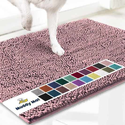 Muddy Mat® Original Dog Door Mat for Muddy Paws, Super Absorbent Microfiber, Non-Slip Washable Pet Rug, Quick Dry Chenille Entryway Carpet, Machine Washable Indoor Outdoor mat, Pink 48"x72"
