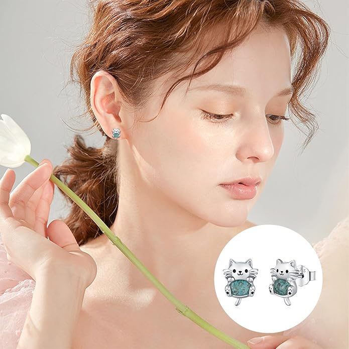 925 Sterling Silver Cat Earrings Cute Animal Kitten Stud Earrings cat Jewelry Gifts for Women Girls Hypoallergenic Earrings for Sensitive Ears