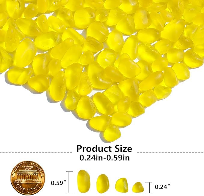 Sea Glass Stones - 2.9LB/46.4oz Yellow Frosted Glass Pebbles Gemstones - Perfect for Aquarium Rocks, Fish Tank Gravel, Vase Fillers, Seaglass DIY Crafts, and Home Decor
