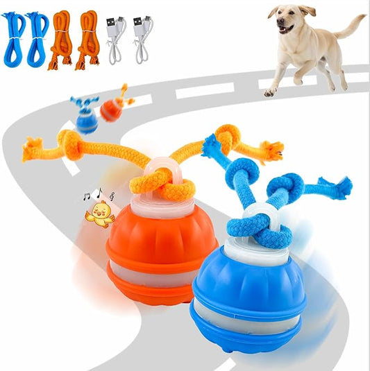 2pcs P06 Interactive Dog Toys Dog Balls, Electric Automatic Moving and Rolling Dog Toy with Rope for Small Medium Dogs, Fun Smart Puppy Toy s for Boredom & Training, Dog Toys to Keep Them Busy (B+O)