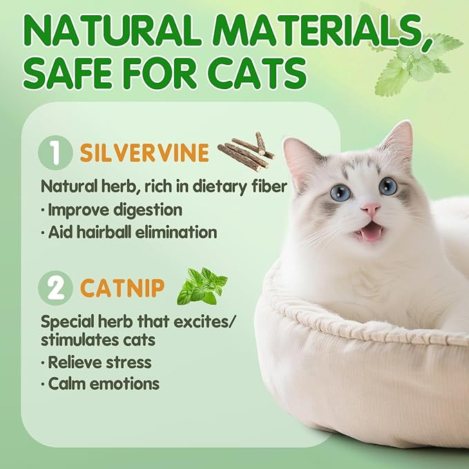 4 in 1 Relief Anxiety Catnip Cat Toys - 6 Styles Natural Silvervine Chew Toys for Teeth Cleaning, Reduce Obesity Risk, Cat Toy for Bored Indoor Adult Cats