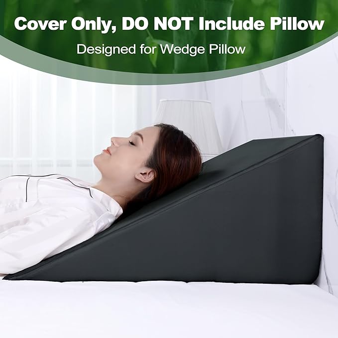 HOMBYS Bamboo Viscose Bed Wedge Pillow Cover with Zipper, 100% Viscose Made from Bamboo, Soft, Cooling, Breathable Wedge Pillowcase Sweat-Absorbent Pillowcase for Summer, 25"x25"x12.5", Dark Grey