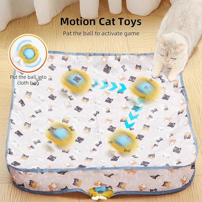 Interactive Cat Toy Ball, Automatic Moving Cat Ball in Pouch,Interactive Cat Toys for Indoor Cats,Motion Activate Cat Toy Hide and Seek Mouse Catching Game ,Kitten Toys, Play Mat for Cats(Square）