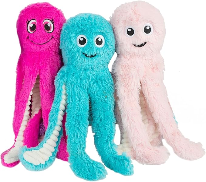 Best Pet Supplies Interactive Squeaky Dog Chew Toy, Ideal Dog Toys for Chewers, Small, Medium & Large Dogs, and Fetch Lovers - Octomutant (Fuchsia, Purple, Turquoise), Large