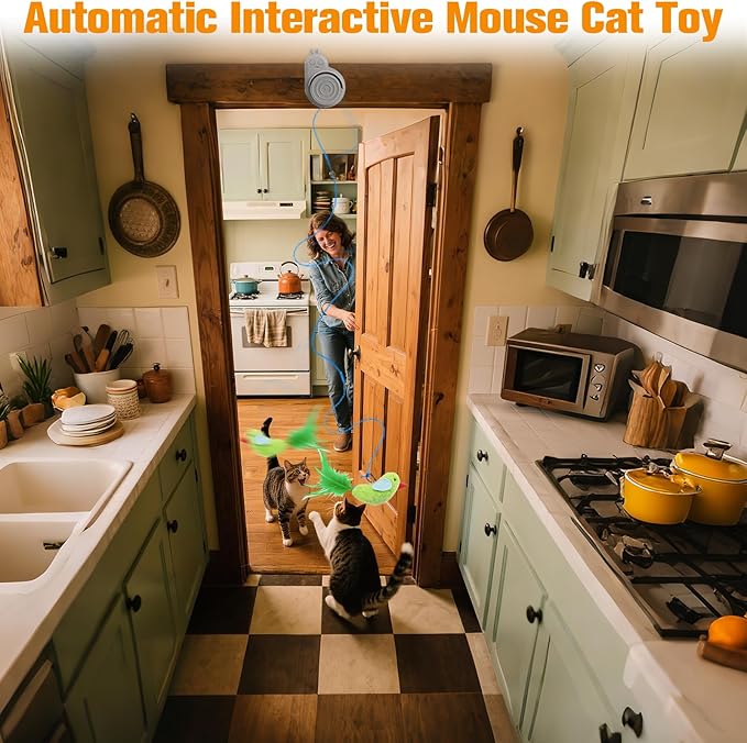 Interactive Cat Toys for Indoor Cats Automatic Electric Flying Bird Feather Cat Toy - Best Kitten & Adult Cat Enrichment Toy Stick-on Hanging Electric Kitty Toys for Bored Cats