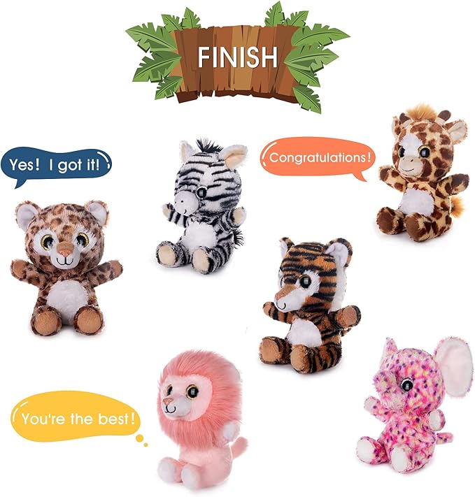 My OLi 7" Plush Toys Set Stuffed Animals Bundle of Forest Animal Toys Lion/Elephant/Zebra/Giraffe/Tiger/Leopard Stuffed Animals Pack of 6 for Babies Kids Girls Boys