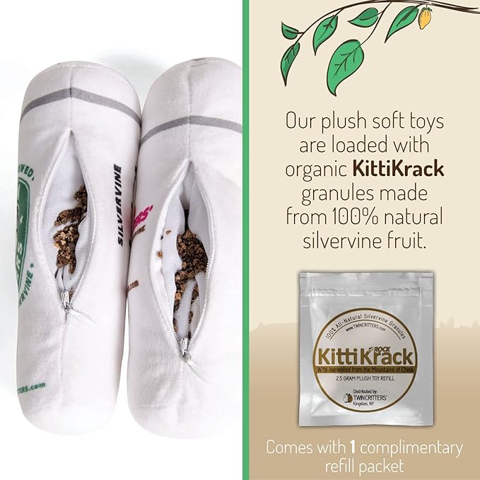 KittiBuzz 2-Pack Organic Silvervine Catnip Substitute Toys for Cats & Kittens | 100% All-Natural Wild Harvested Silvervine | 2 Refillable Coffe Cup Kicker Cat Toys