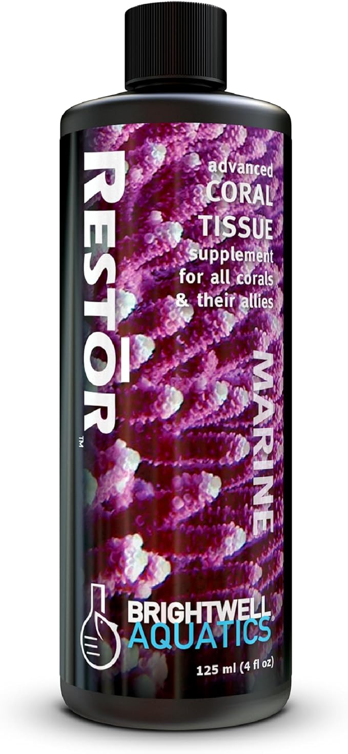 Brightwell Aquatics - Restor Liquid Coral Tissue Supplement - Fish Tank Reef Nutrition for Live Coral Growth Acceleration, Colour Vibrancy, & Restoration Additive - Saltwater Reef Supplies, 4.22 fl oz
