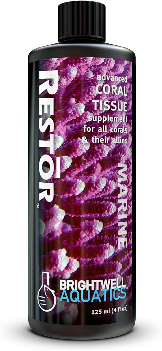 Brightwell Aquatics - Restor Liquid Coral Tissue Supplement - Fish Tank Reef Nutrition for Live Coral Growth Acceleration, Colour Vibrancy, & Restoration Additive - Saltwater Reef Supplies, 4.22 fl oz