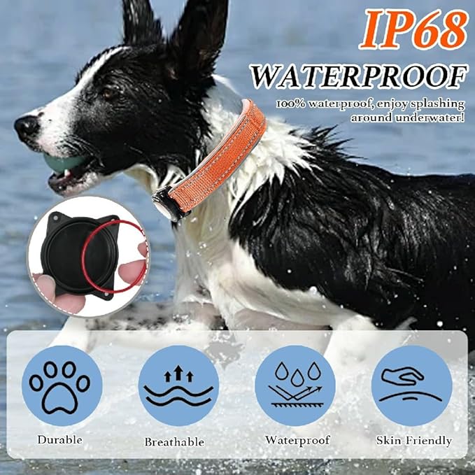 Upgraded AirTag Dog Collar, IP68 Waterproof Dog Collar with Apple Air Tag Holder, Reflective Adjustable Heavy Duty Dog Collars with Soft Padded for Small, Medium and Large Dogs,Orange, L