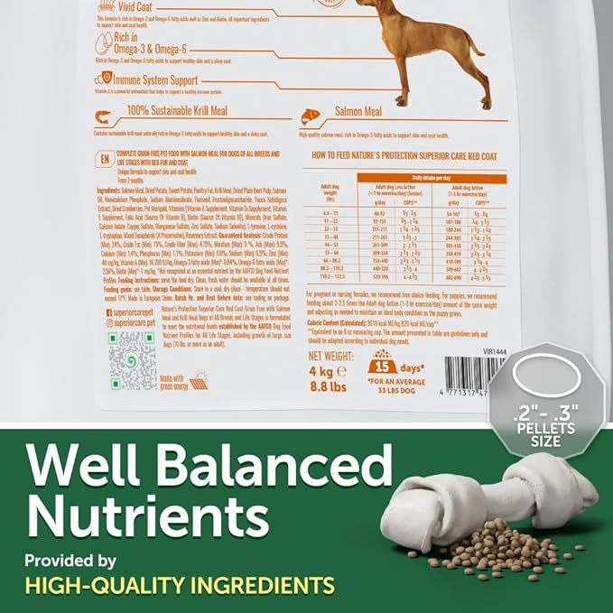 Nature's Protection Small & Large Breed Dry Dog Food Salmon - High Protein, Grain Free Tear Stain Diet - Dog Kibble for Puppy & Adult Dogs with Red Fur (Superior Care - Salmon, 8.8 lb)