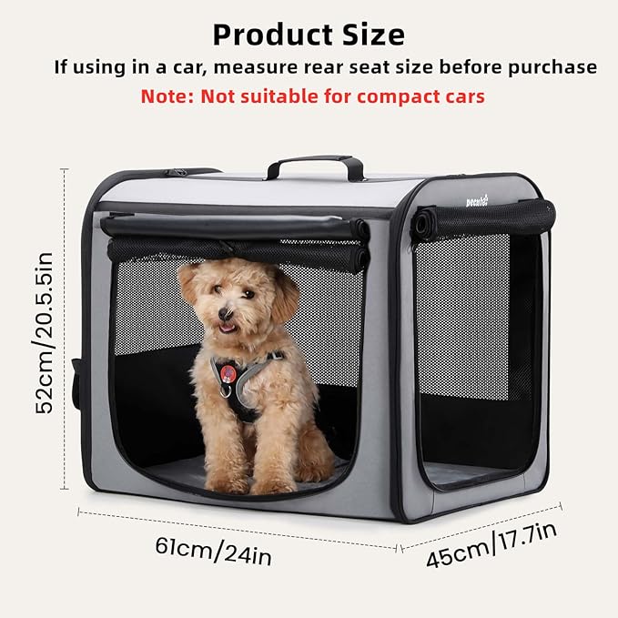 Dog Car Carrier Light Weight, Dog Carrier for Car Easy to Assemble, Dog Car Crate Portable and Breathable, Foldable Pet Carrier for Both Indoor and Outdoor Use, Dog Travel Crate with Curtain Gray