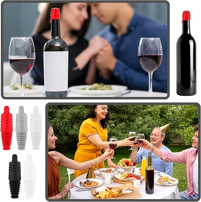 5 Pcs Multi-Layer Wine Bottle Corks, Silicone Wine Stopper Sealer Stopper for Keeping Wine Fresh, Reusable Sealing Bottle Stoppers for Glass Bottles Beer Champagne Wine Saver