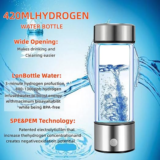 Hydrogen Water Bottle 2 Pack,Hydrogen Water Bottle Generator Ionizer Machine Rechargeable, Portable Hydrogen Rich Glass Bottles Health Gift Travel Cup for Friends/Women/Men/Mom/Father/Grandpa/Grandma